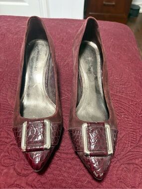 Burgundy Pointed Toe Buckle Pumps